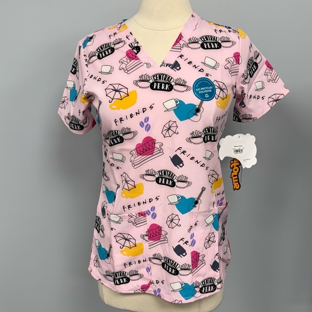 NWT Cherokee FRIENDS Scrub Top  Pink Scubs Nurse Medical Uniform Joey Phoebe